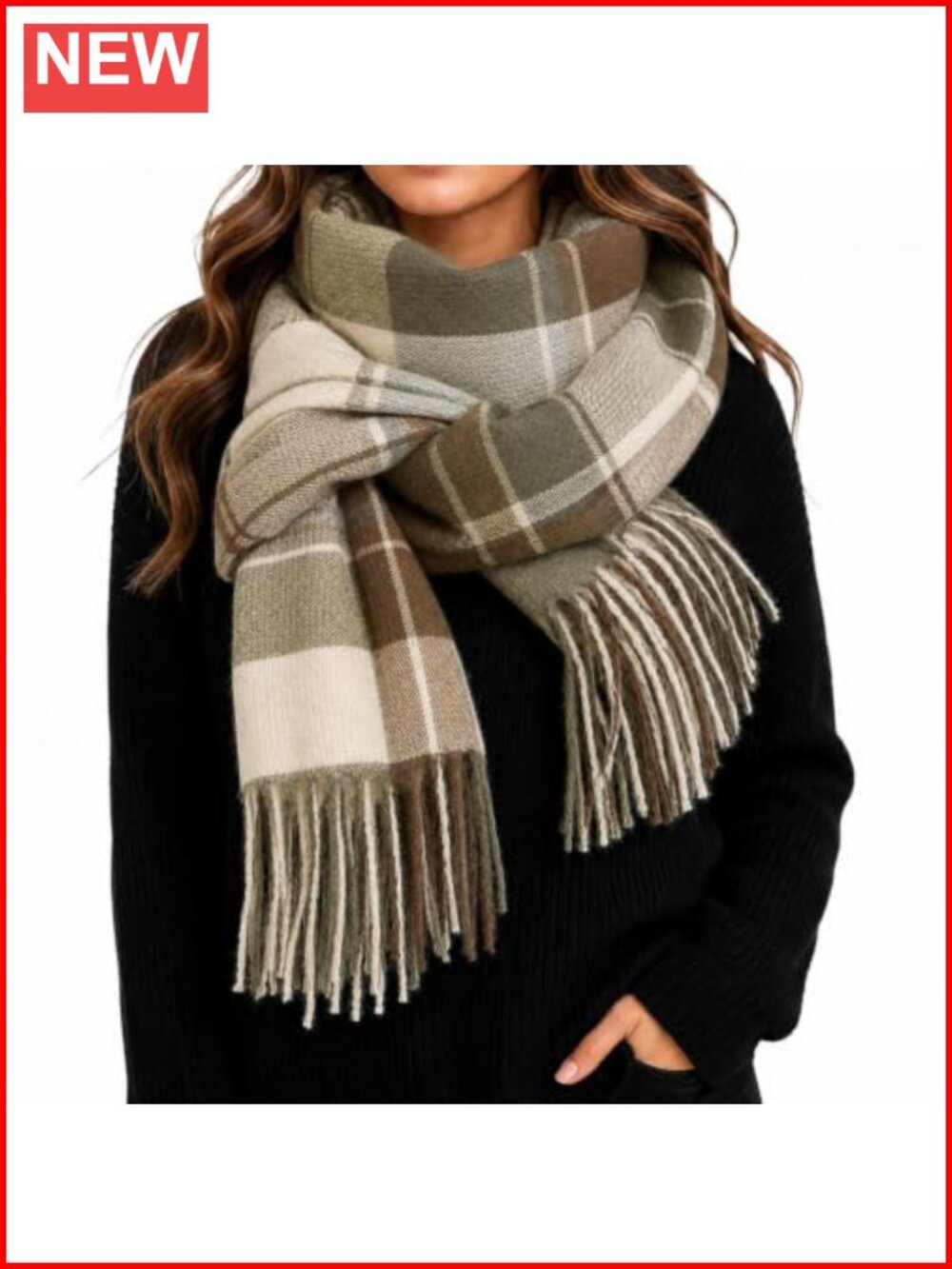 Plaid Scarf Soft Warm Large Shawl Wrap Blanket with Tassel